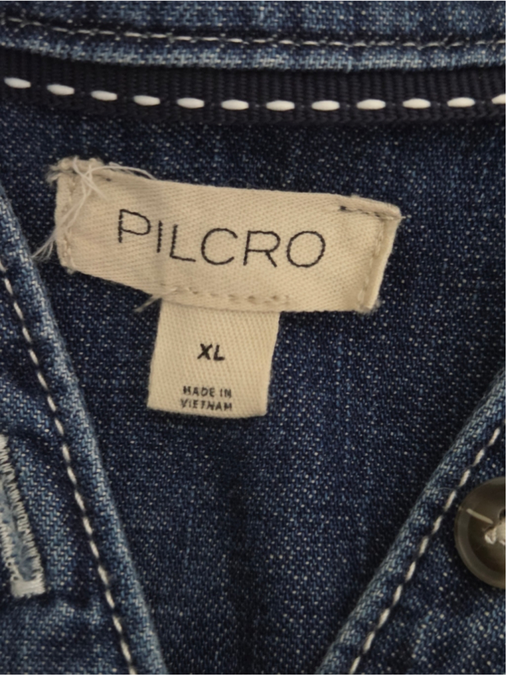 Anthropolgie Aly Denim Puff-Sleeve Blouse Women's Size XL Pilcro White Stitch - Picture 10 of 12